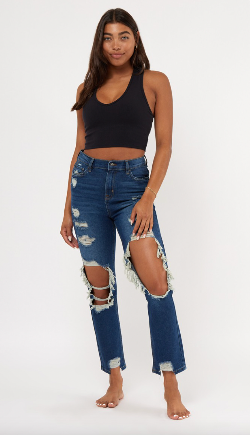 Boom Boom Straight Leg Ripped Boyfriend Jeans