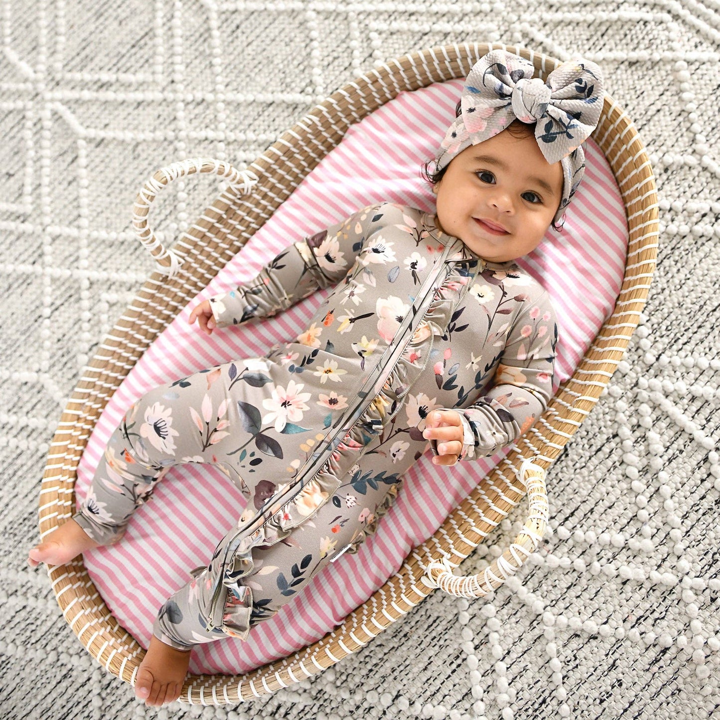 Tatum RUFFLE ZIP Bamboo One Piece Floral Baby Clothing: 0-3m