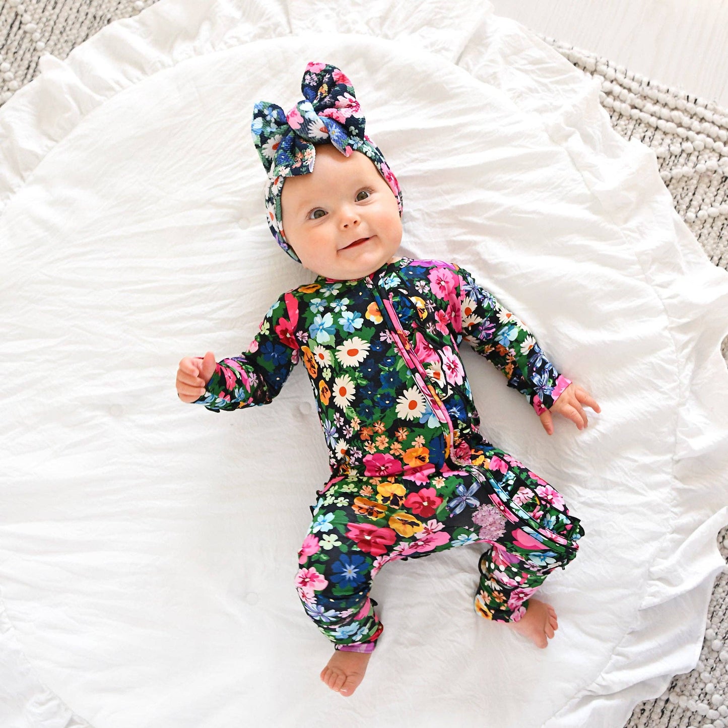 Cassandra RUFFLE ZIP Bamboo One Piece Floral Baby Clothing: 3-6m