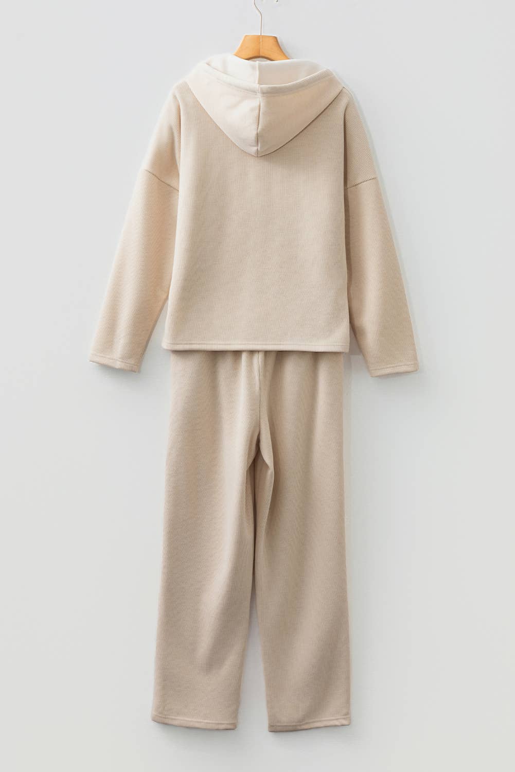 Drawstring Pullover Hoodie and High Waist Pants Corduroy Set: Leopard parchment / Missy / S