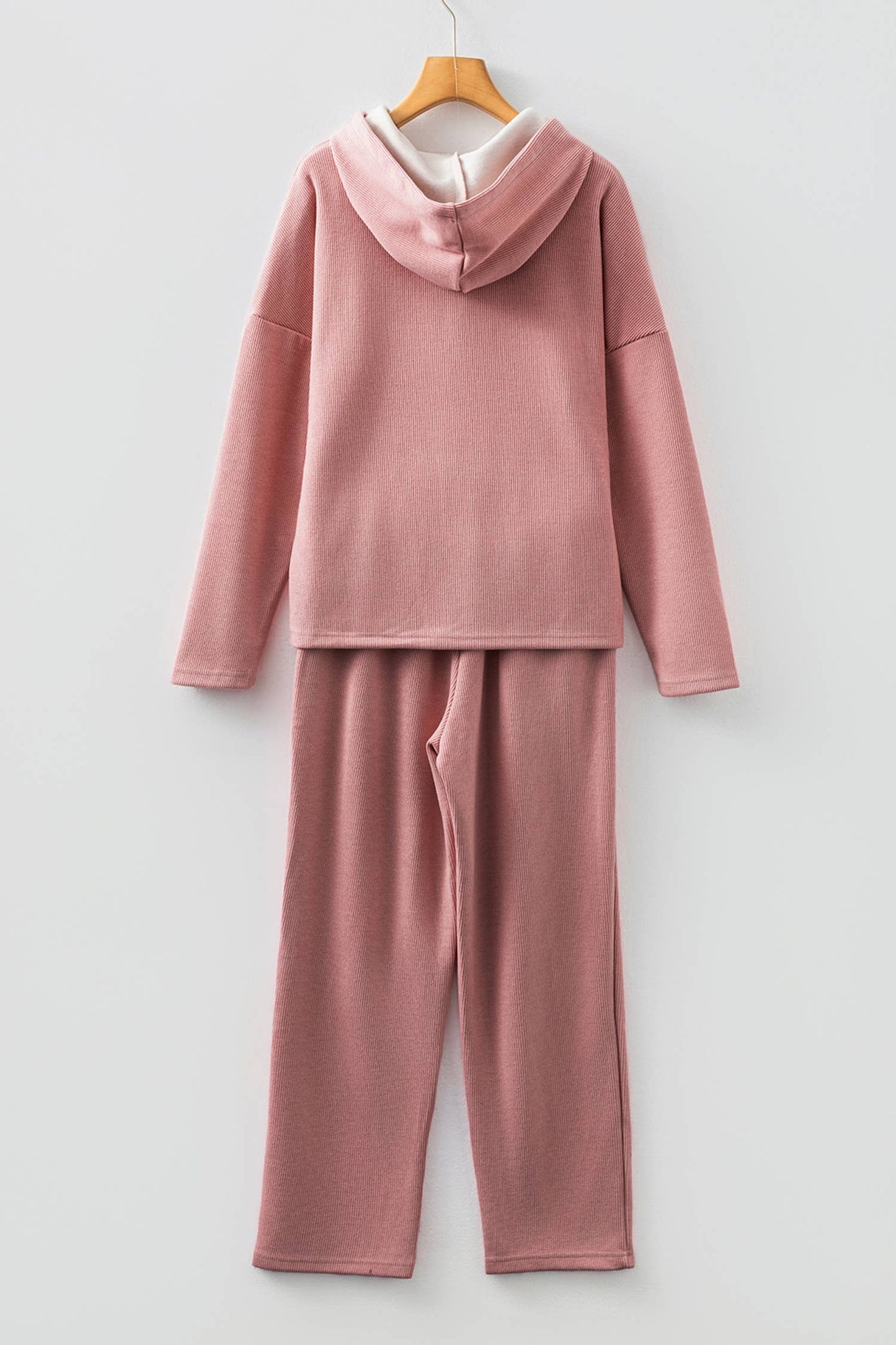 Drawstring Pullover Hoodie and High Waist Pants Corduroy Set: Leopard parchment / Missy / L