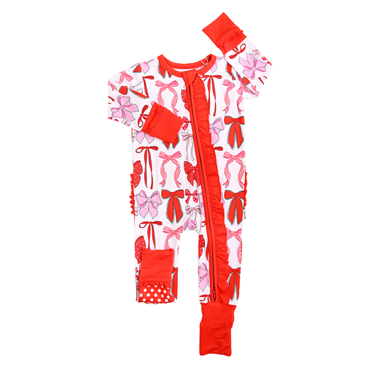 Rosalie RUFFLE ZIP Valentines Day Bamboo 1PC Baby Outfit: 0-3m