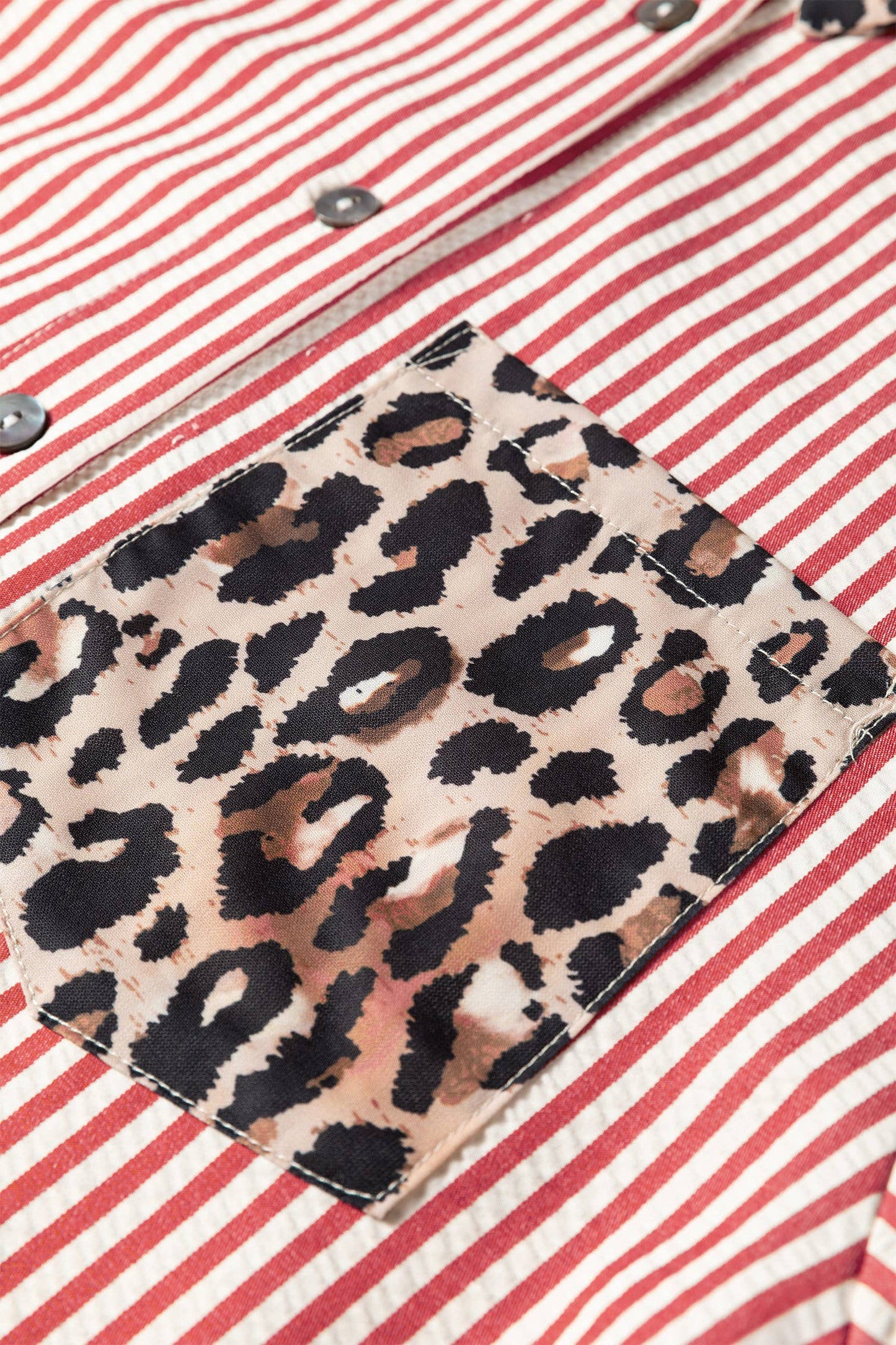 Spring 2026 Chic Contrast Leopard & Stripes Button Shirt: Sky Blue / L