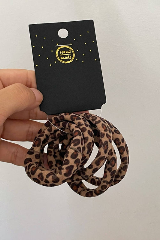 5pcs Leopard Elastic Hair Tie Set Gifts: Brown / ONE SIZE