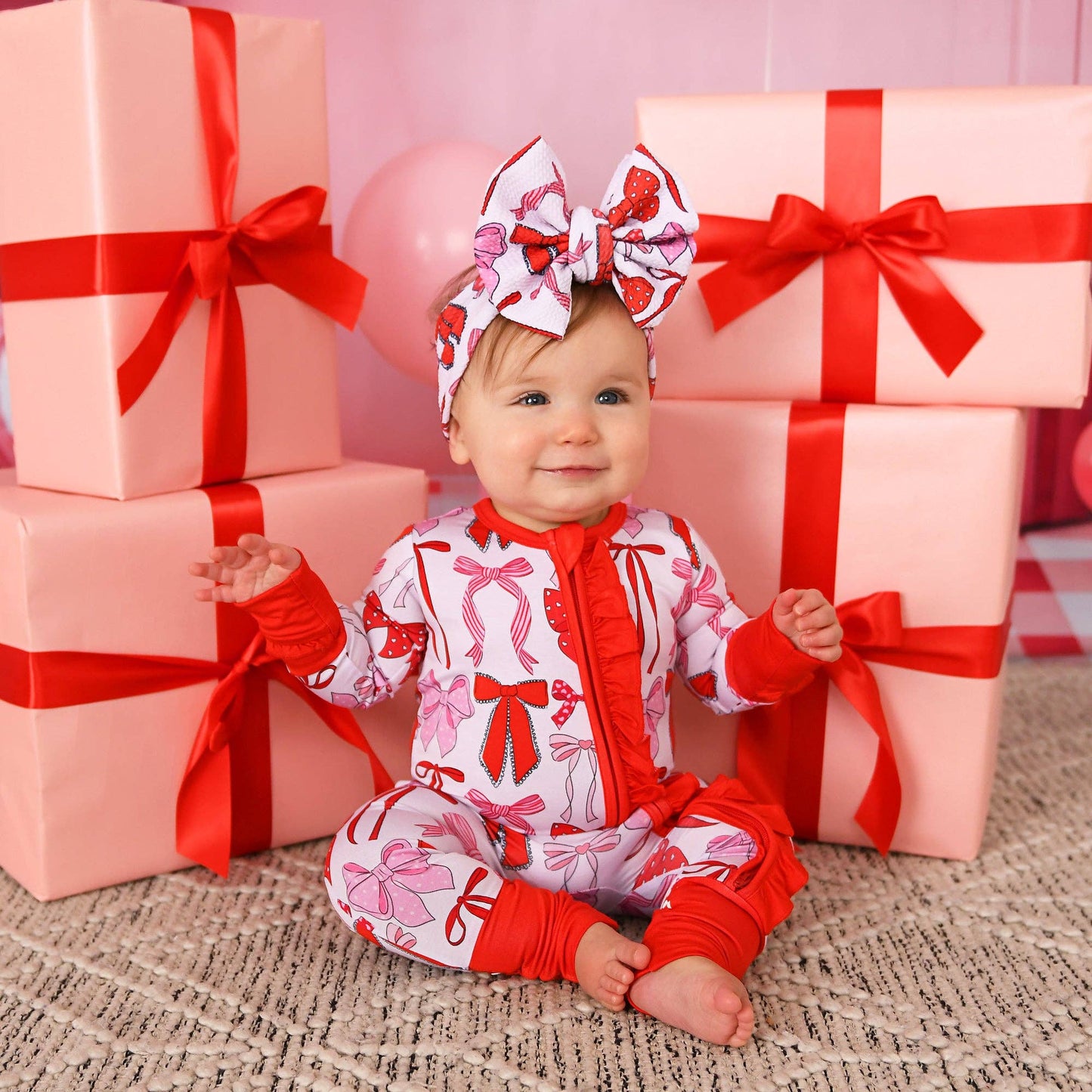 Rosalie RUFFLE ZIP Valentines Day Bamboo 1PC Baby Outfit: 3-6m