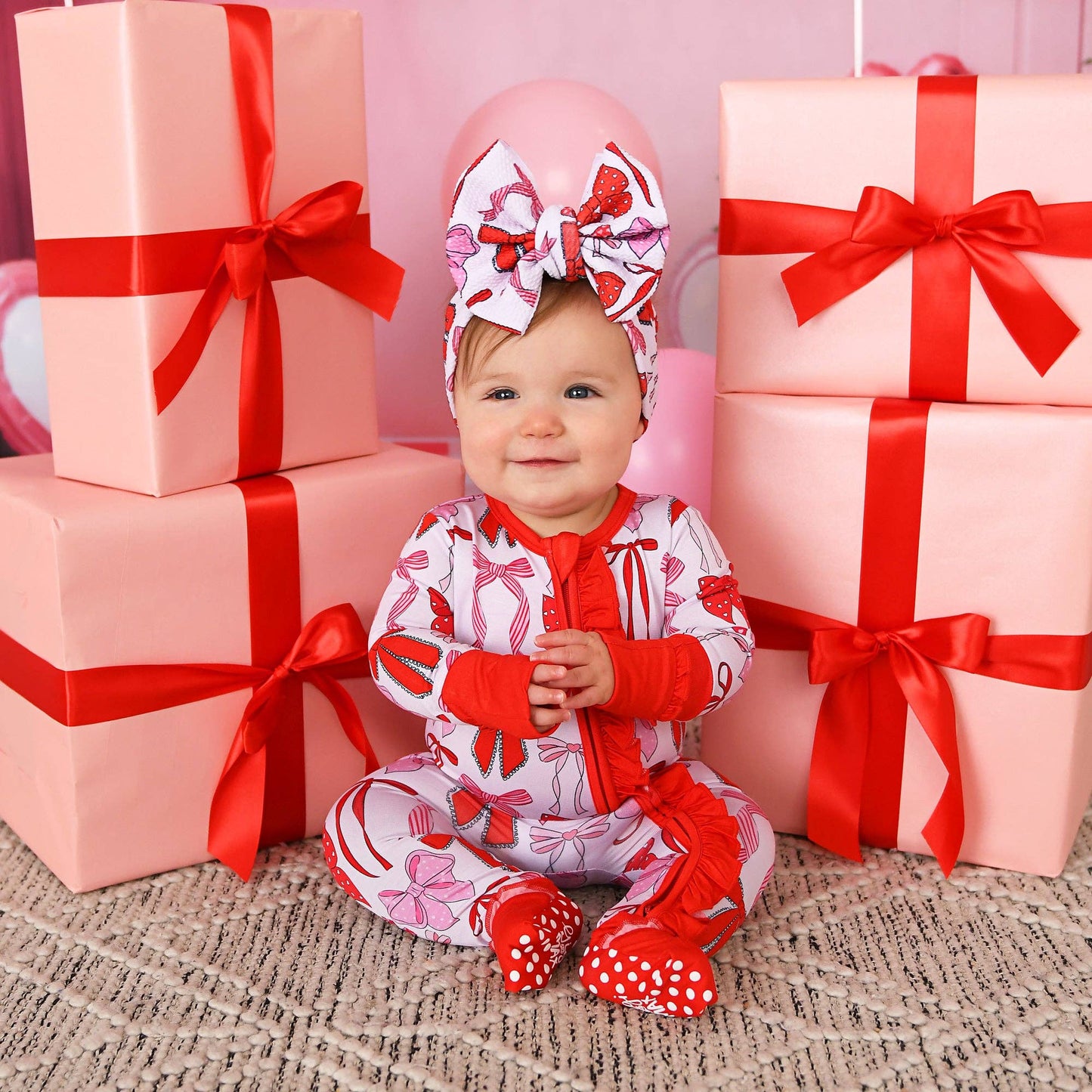 Rosalie RUFFLE ZIP Valentines Day Bamboo 1PC Baby Outfit: 3-6m