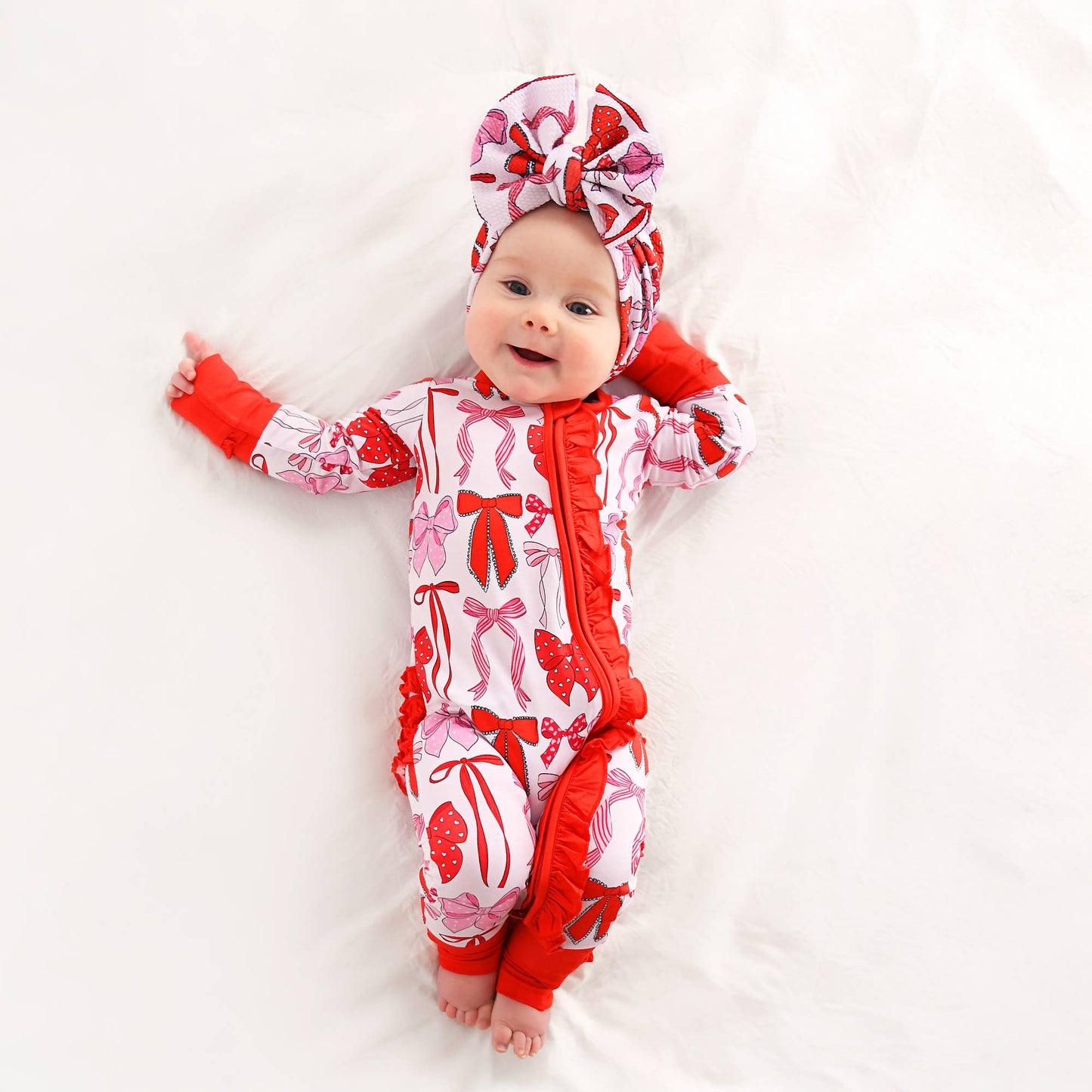 Rosalie RUFFLE ZIP Valentines Day Bamboo 1PC Baby Outfit: 0-3m