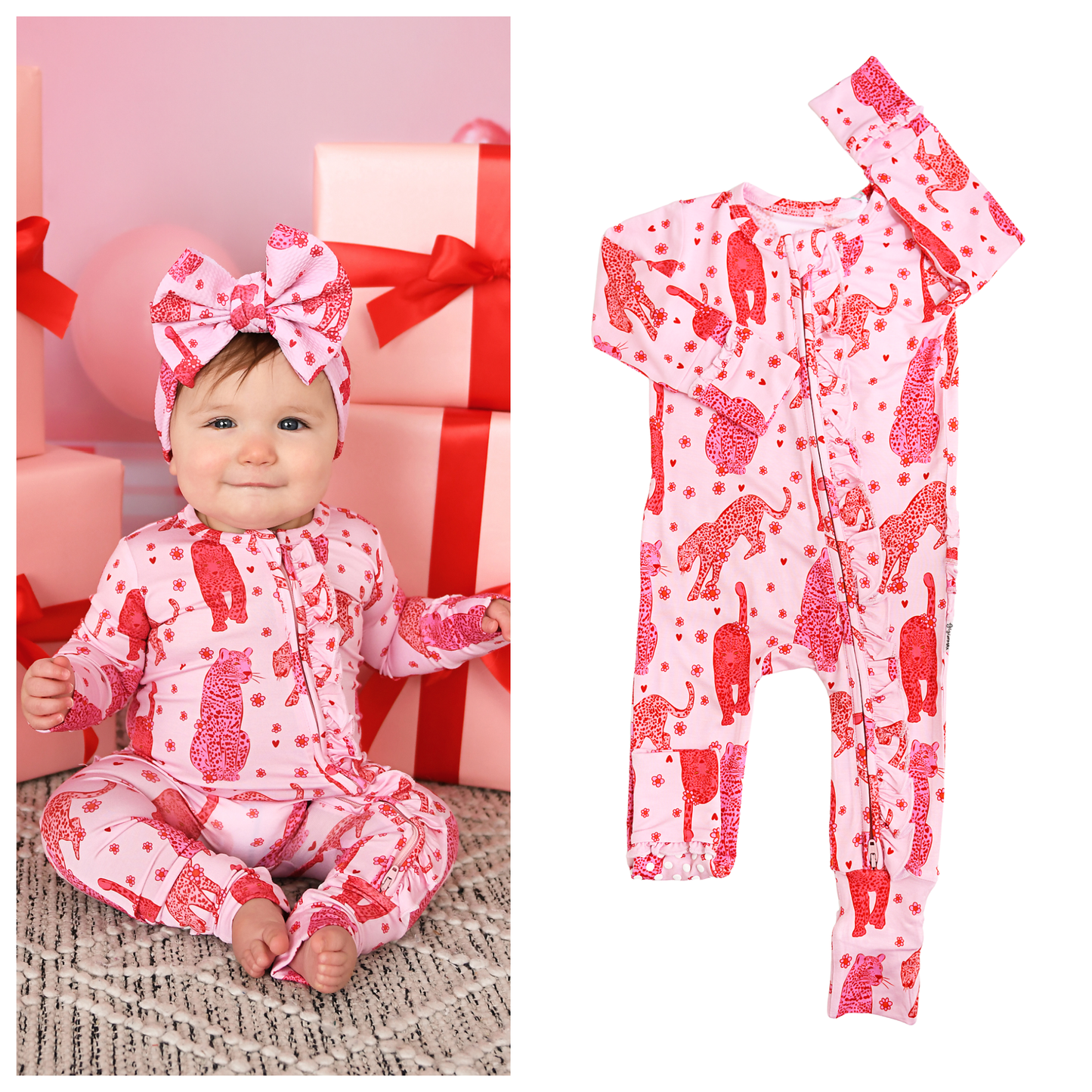 Cambrie RUFFLE ZIP Valentines Day Bamboo 1PC Two Way Zipper: 0-3m