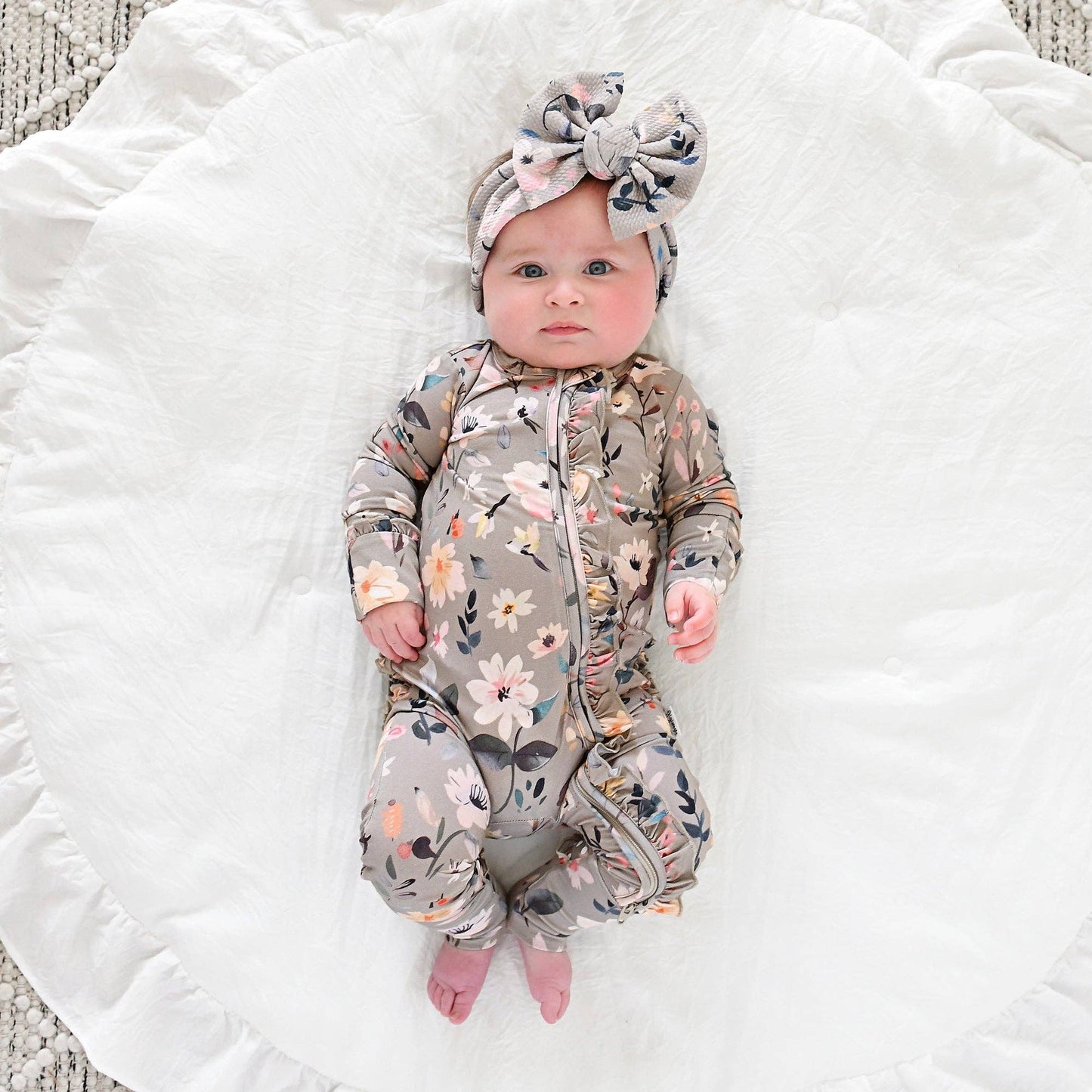Tatum RUFFLE ZIP Bamboo One Piece Floral Baby Clothing: 0-3m