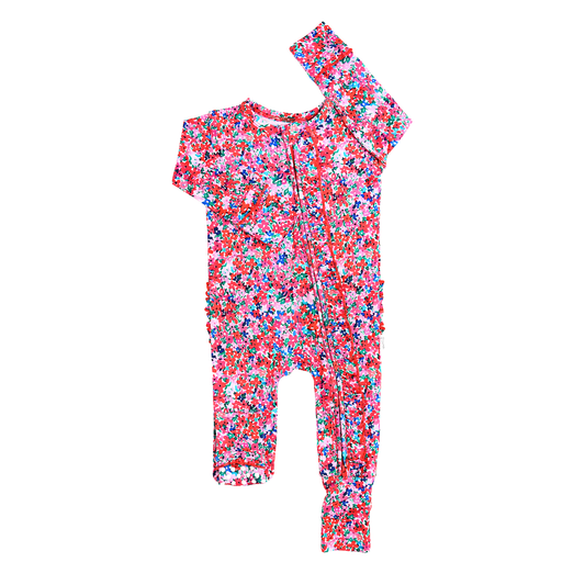Juliette RUFFLE ZIP Valentines Day Bamboo Baby One Piece: 0-3m