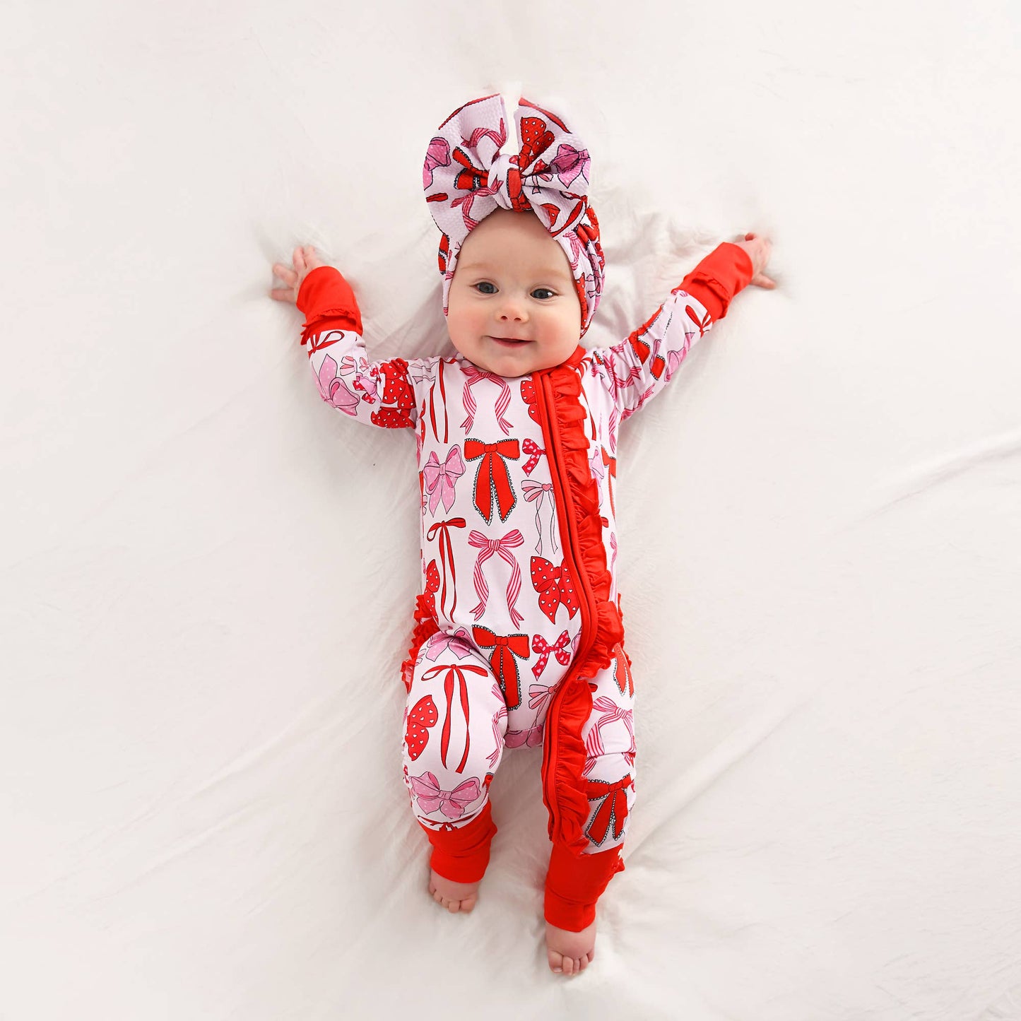 Rosalie RUFFLE ZIP Valentines Day Bamboo 1PC Baby Outfit: 3-6m