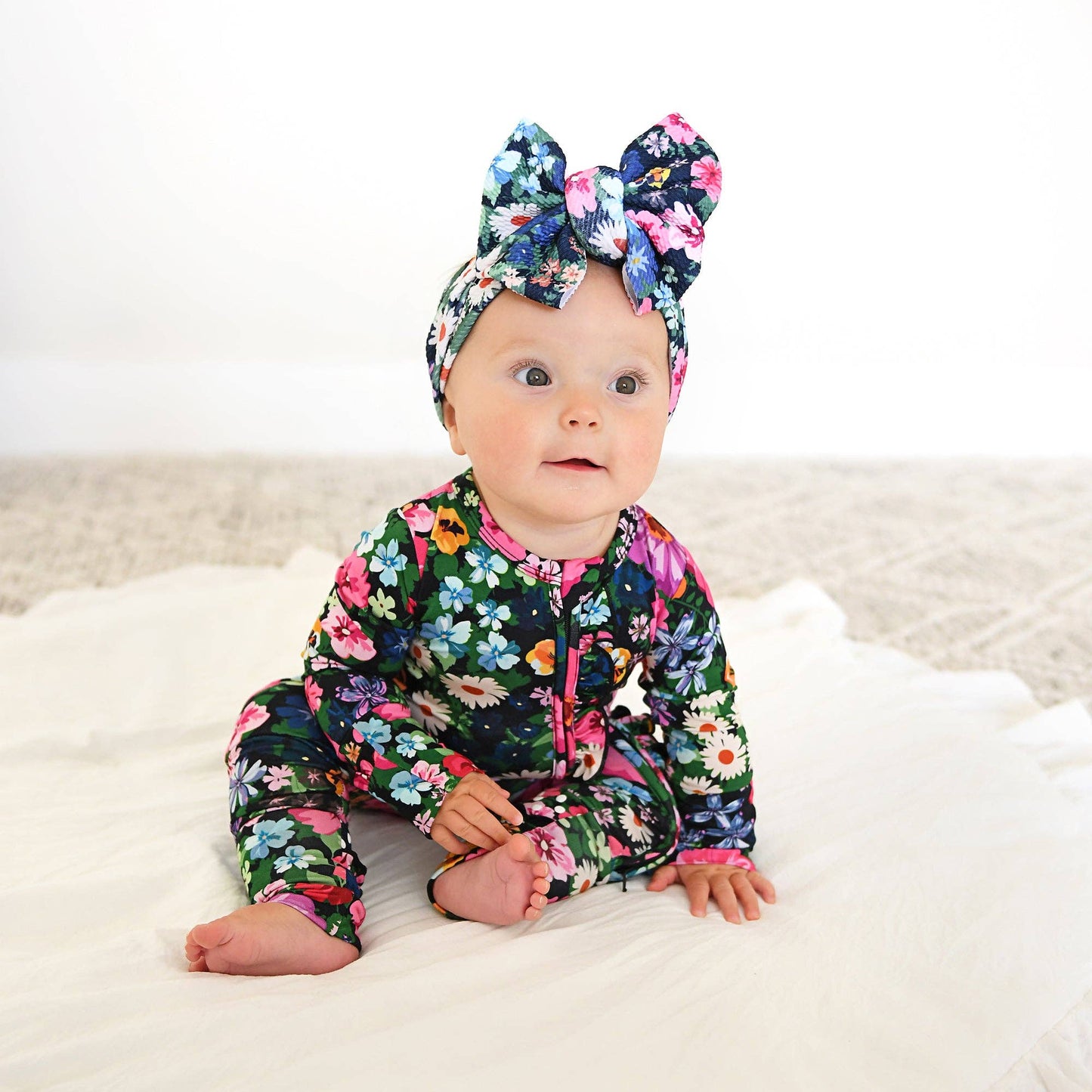 Cassandra RUFFLE ZIP Bamboo One Piece Floral Baby Clothing: 3-6m