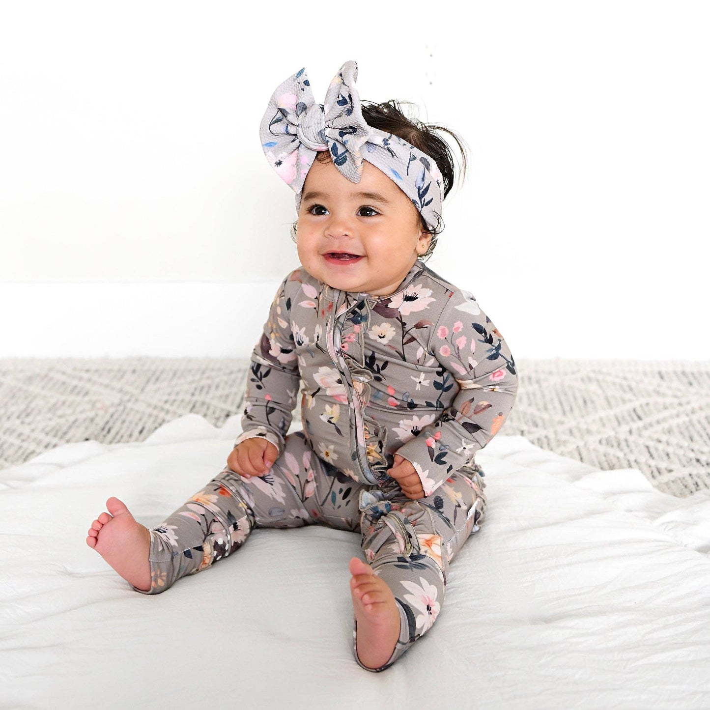 Tatum RUFFLE ZIP Bamboo One Piece Floral Baby Clothing: 0-3m