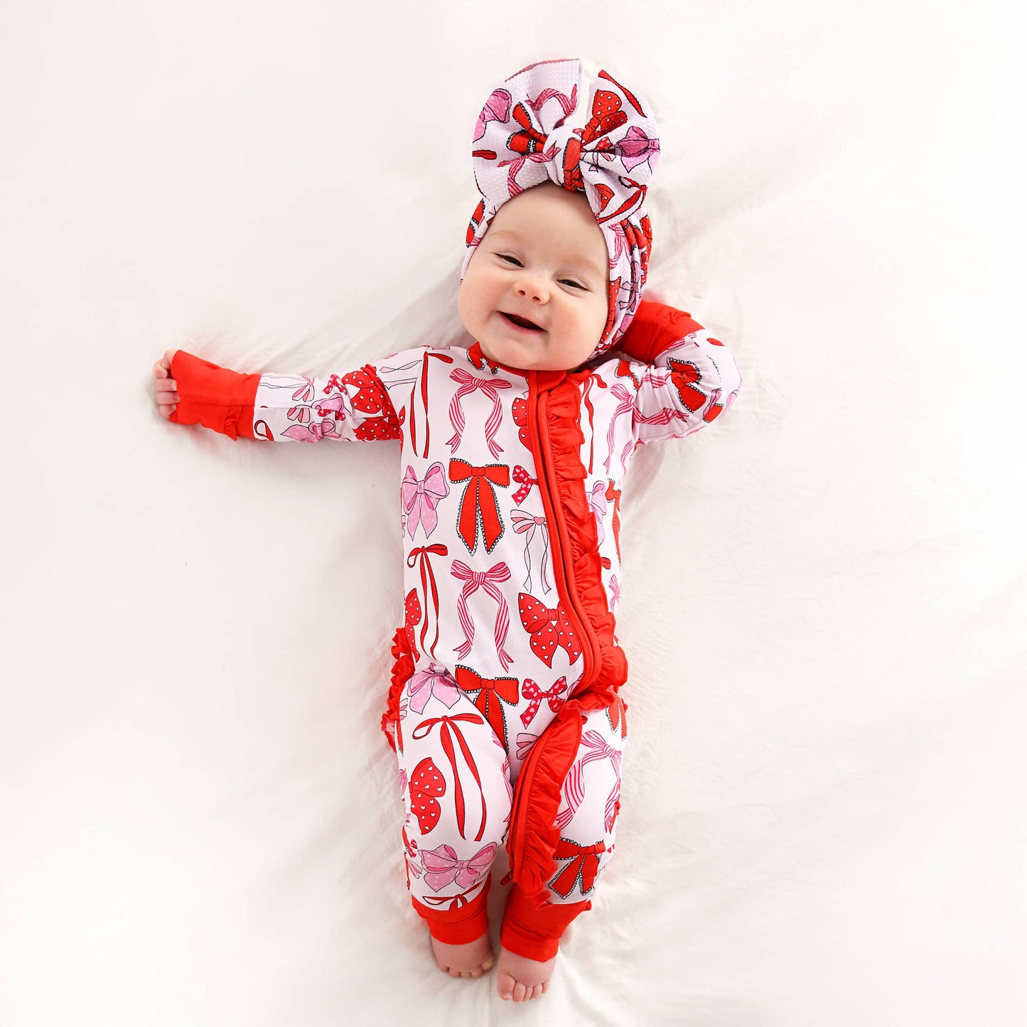 Rosalie RUFFLE ZIP Valentines Day Bamboo 1PC Baby Outfit: 3-6m