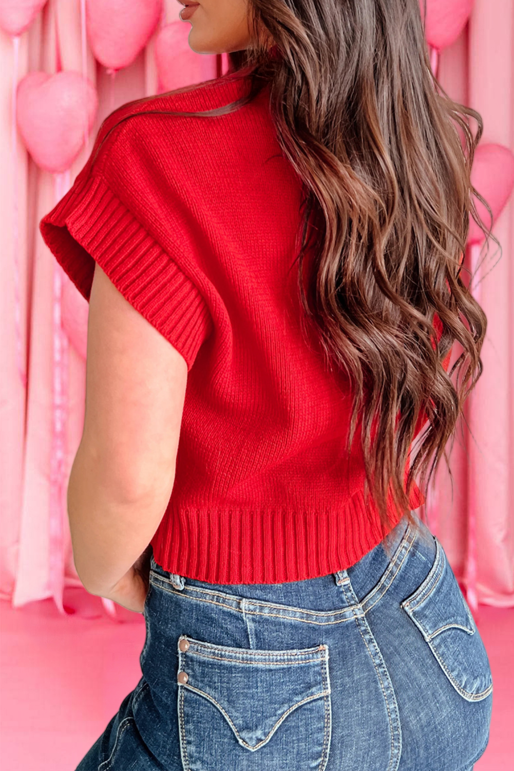 Valentine Heart Graphic Cropped Sweater (S-XL): Pink / S