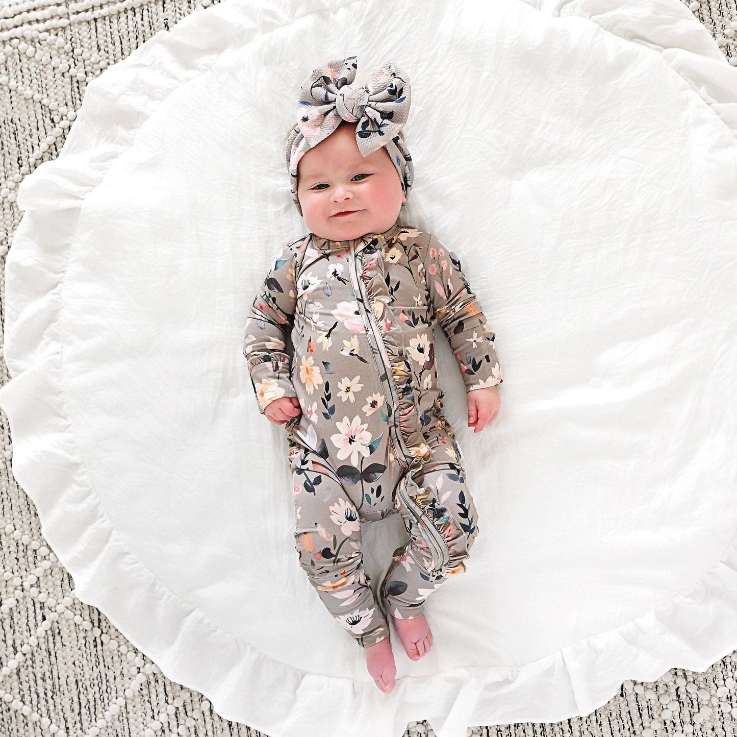 Tatum RUFFLE ZIP Bamboo One Piece Floral Baby Clothing: 0-3m