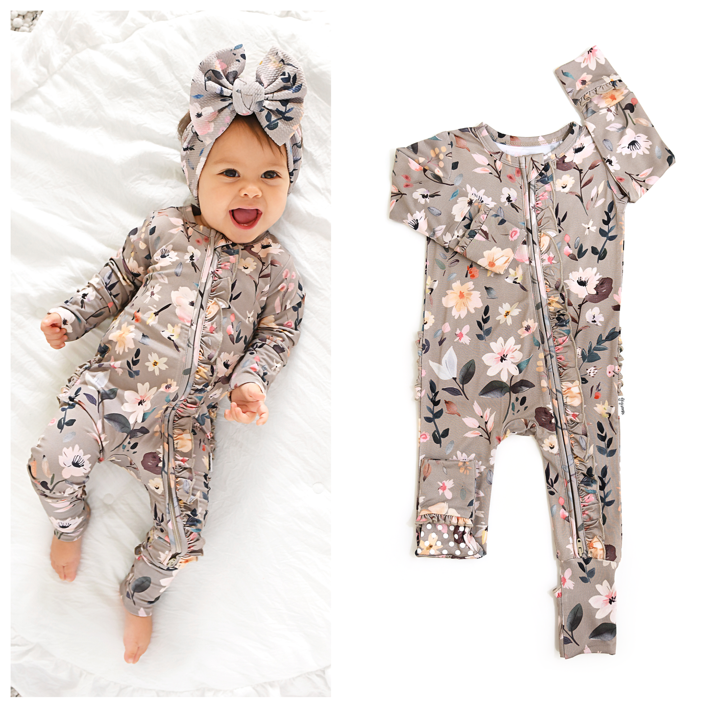 Tatum RUFFLE ZIP Bamboo One Piece Floral Baby Clothing: 3-6m