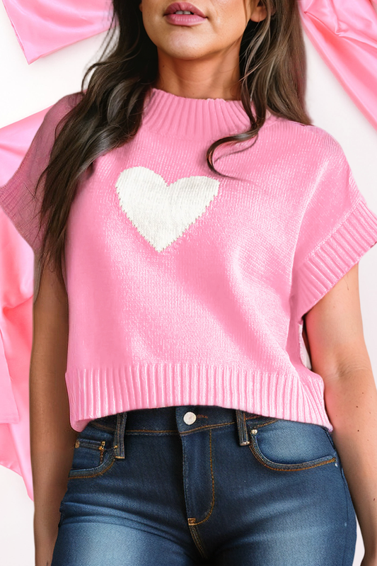 Valentine Heart Graphic Cropped Sweater (S-XL): Pink / S