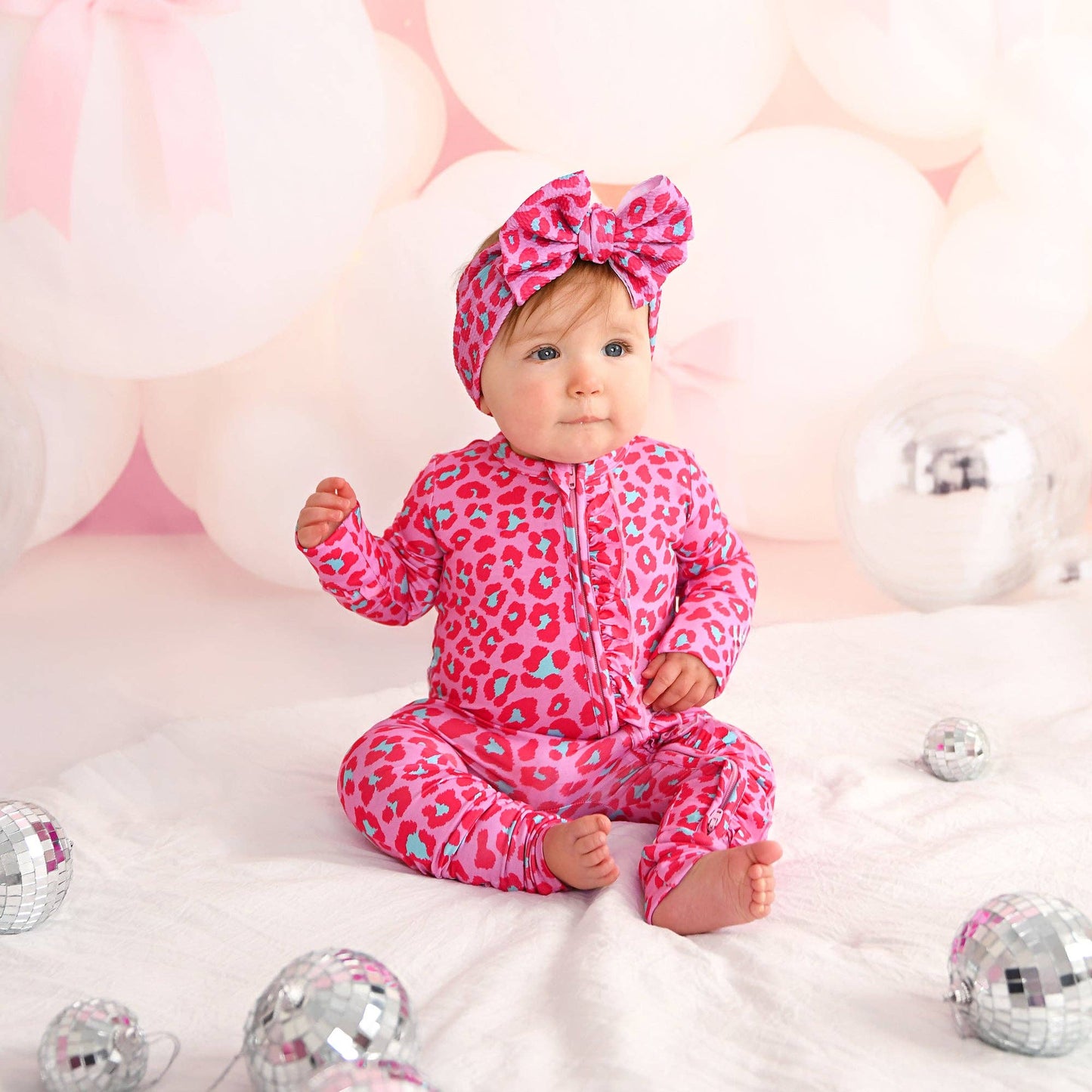 Zuri Leopard RUFFLE ZIP Valentines Bamboo 1PC Baby Outfit: 0-3m