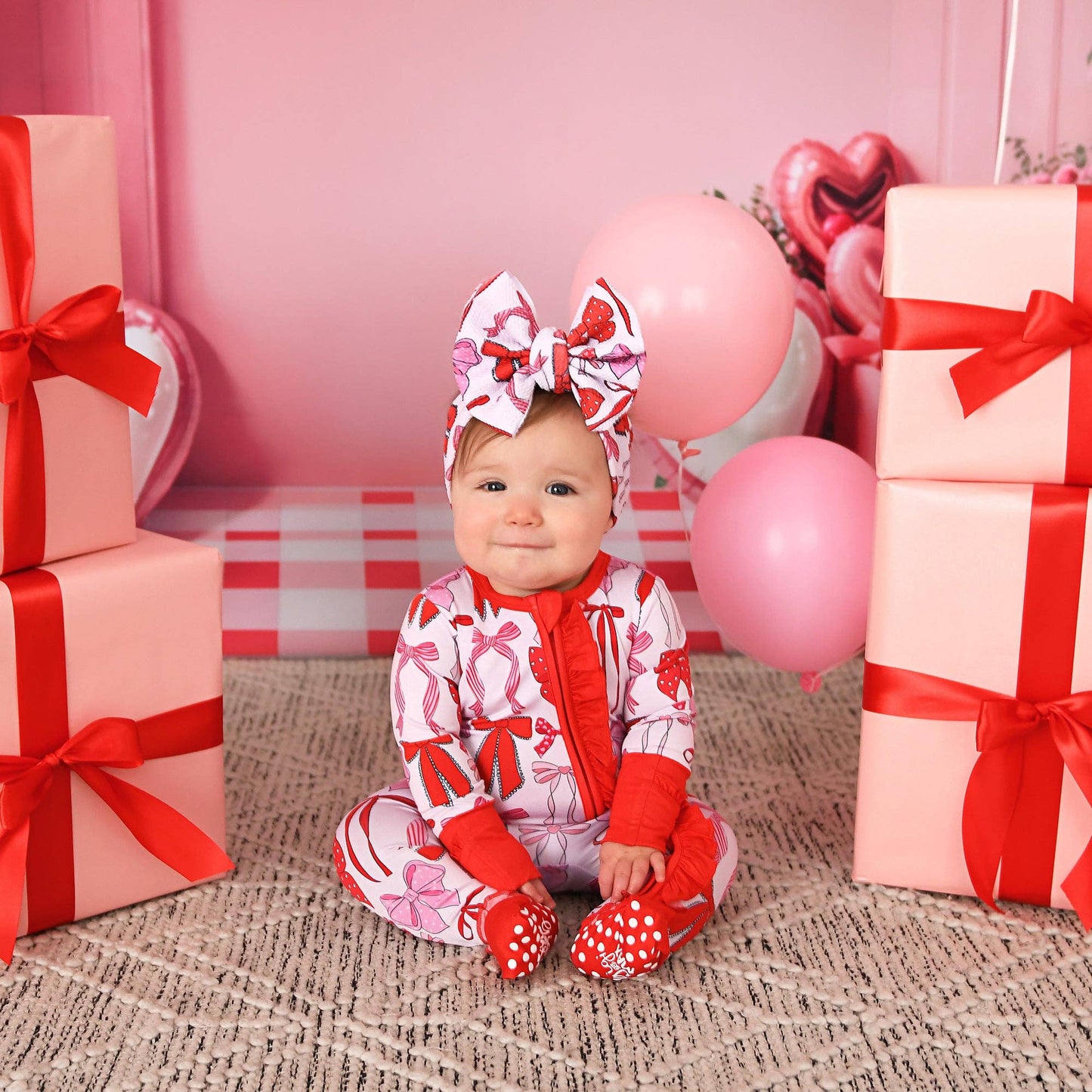 Rosalie RUFFLE ZIP Valentines Day Bamboo 1PC Baby Outfit: 0-3m