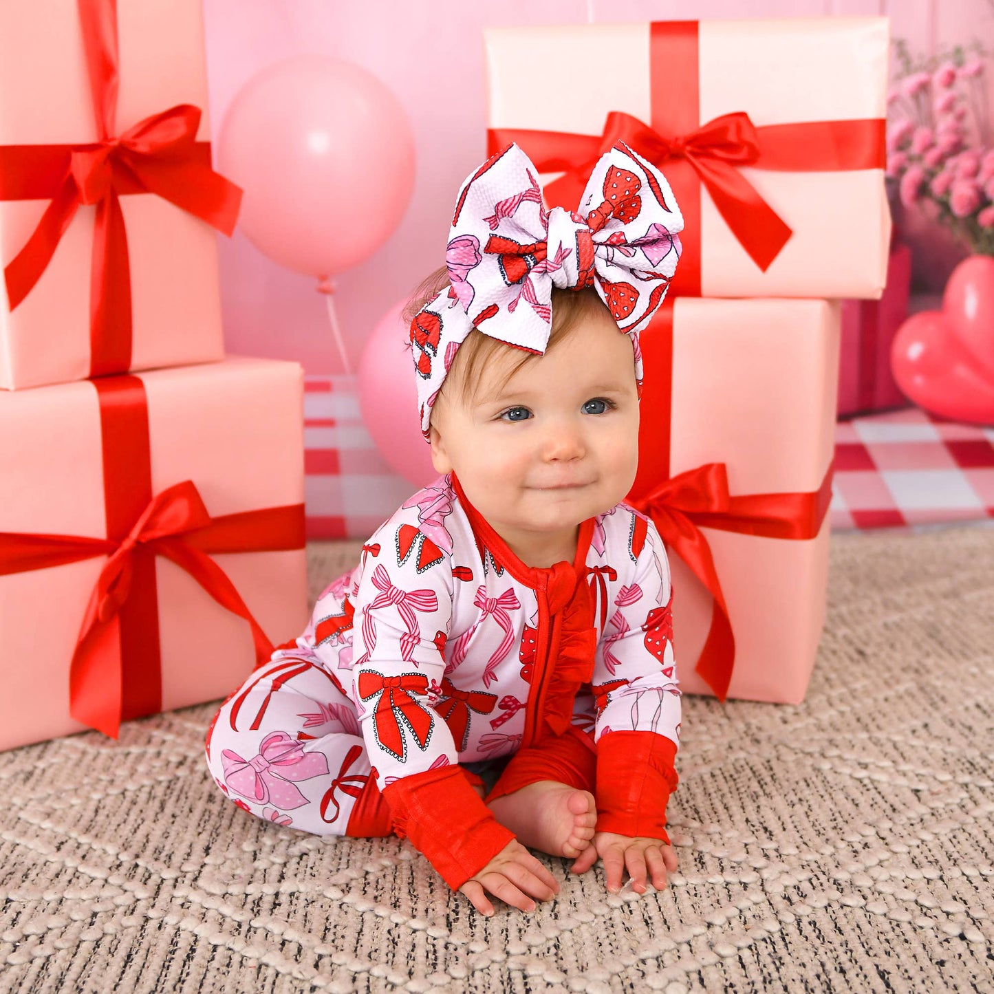 Rosalie RUFFLE ZIP Valentines Day Bamboo 1PC Baby Outfit: 0-3m