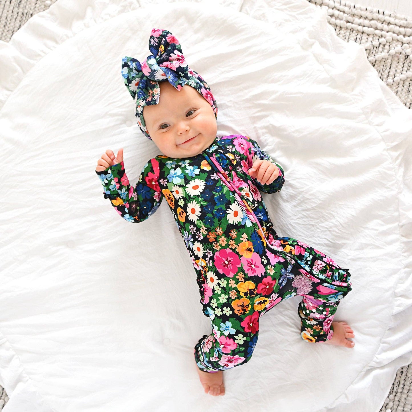 Cassandra RUFFLE ZIP Bamboo One Piece Floral Baby Clothing: 3-6m